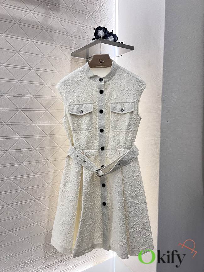 Okify Dior White Sleeveless Belt Dress SML  - 1