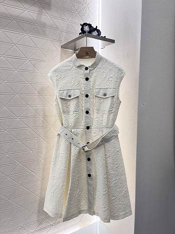 Okify Dior White Sleeveless Belt Dress SML 