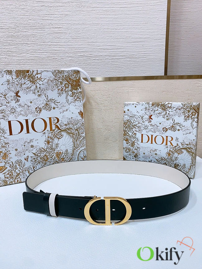 Okify Dior 30 Montaigne Reversible Belt In Black And Latte 34mm  - 1