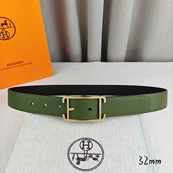 Okify Hermes Green And Black Belt With Silver/Gold Buckle 32mm 21886