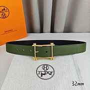 Okify Hermes Green And Black Belt With Silver/Gold Buckle 32mm 21887 - 1