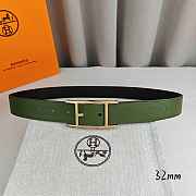 Okify Hermes Green And Black Belt With Silver/Gold Buckle 32mm 21891 - 1