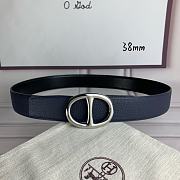 Okify Hermes Dark Blue And Black Belt With Black/Silver/Gold Buckle 38mm 21892 - 1