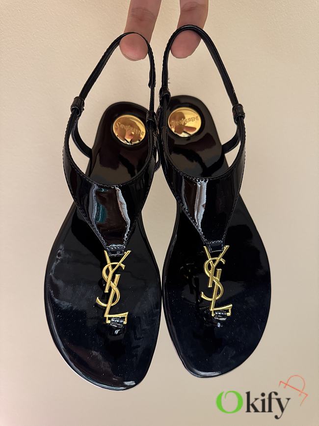 Okify YSL Black Shine Sandals 1cm EU35-41  - 1