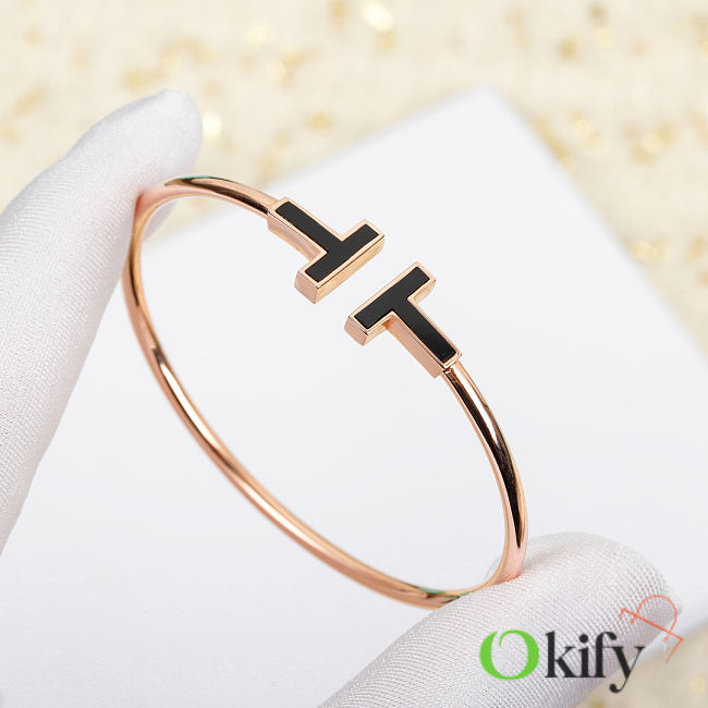 Okify Tiffany Black Double T Rose Gold Bracelet  - 1
