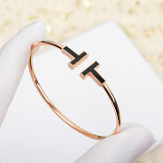 Okify Tiffany Black Double T Rose Gold Bracelet  - 1