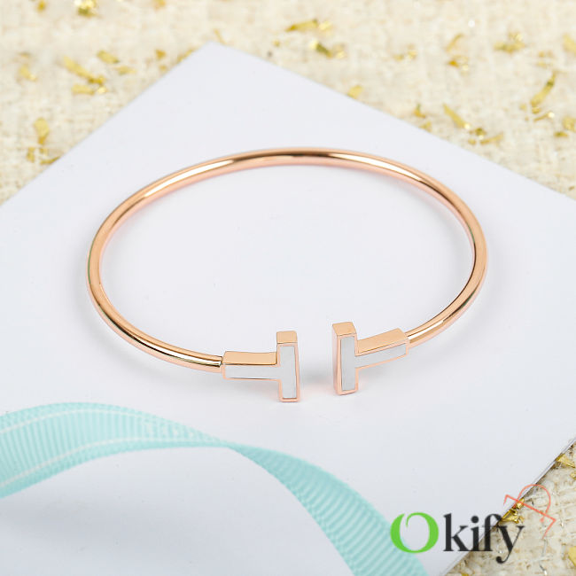 Okify Tiffany White Double T Rose Gold Bracelet  - 1