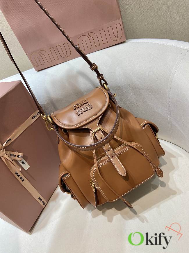 Okify MiuMiu Small Leather Backpack In Brown 18x22x11.5cm  - 1