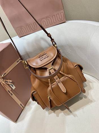 Okify MiuMiu Small Leather Backpack In Brown 18x22x11.5cm 