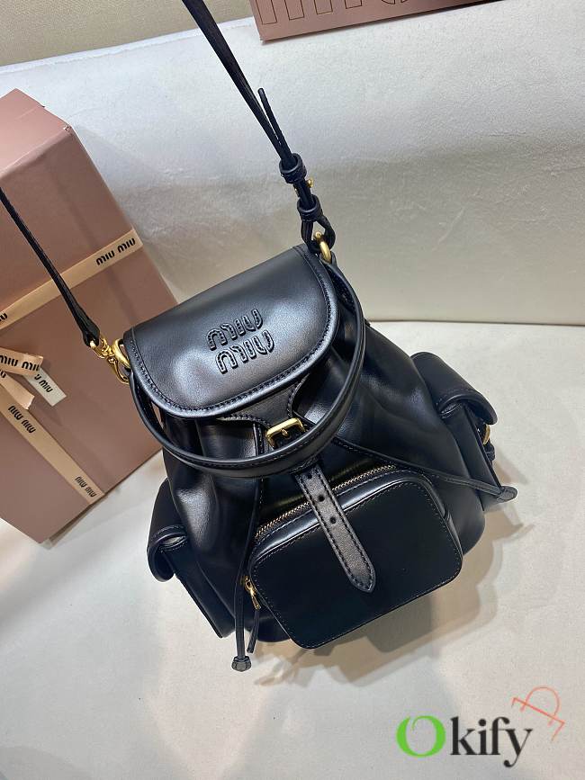 Okify MiuMiu Small Leather Backpack In Black 18x22x11.5cm  - 1