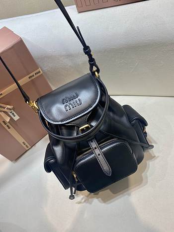 Okify MiuMiu Small Leather Backpack In Black 18x22x11.5cm 