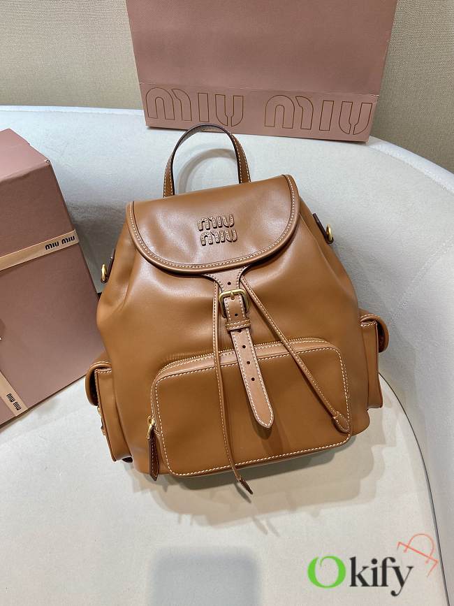 Okify MiuMiu Leather Backpack In Brown 25x29.5x12.5cm  - 1