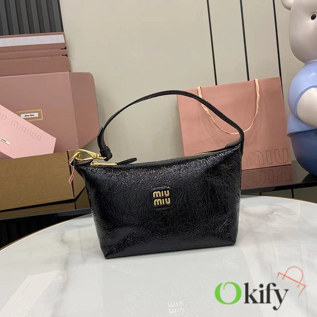 Okify MiuMiu Naplak Patent Leather Pouch In Black 19x14x10cm  - 1