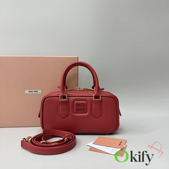 Okify MiuMiu Small Arcadie Leather Bag In Red 22x10.5x7.5cm - 1