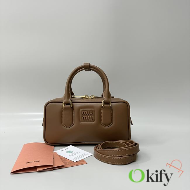 Okify MiuMiu Small Arcadie Leather Bag In Tundra 22x10.5x7.5cm - 1