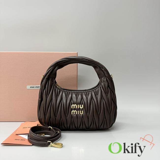 Okify MiuMiu Small Wander Matelassé Nappa Leather Hobo Bag In Darl Brown 20x17x6cm  - 1