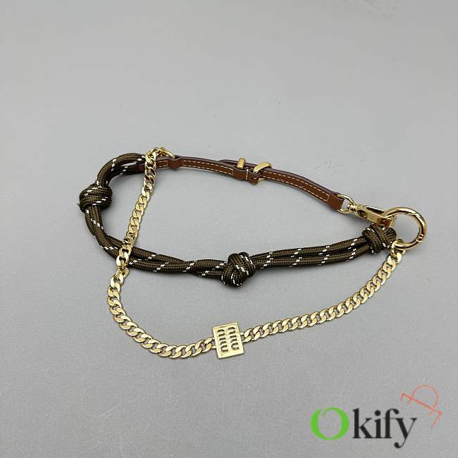 Okify MiuMiu Olive Green Braided Leather And Chain Bag Charm  - 1