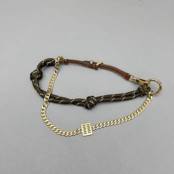 Okify MiuMiu Olive Green Braided Leather And Chain Bag Charm 