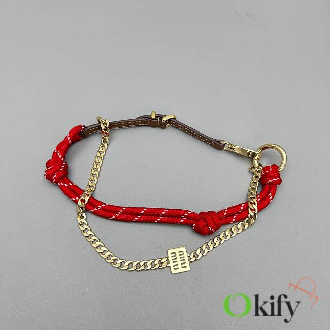 Okify MiuMiu Red Braided Leather And Chain Bag Charm  - 1