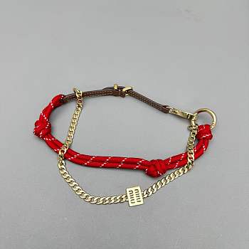 Okify MiuMiu Red Braided Leather And Chain Bag Charm 