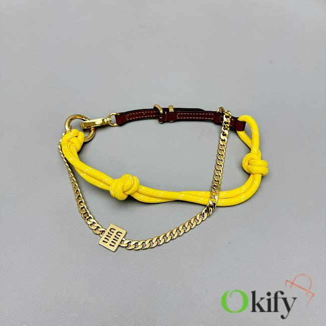 Okify MiuMiu Yellow Braided Leather And Chain Bag Charm  - 1
