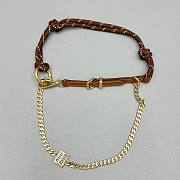 Okify MiuMiu Brown Braided Leather And Chain Bag Charm  - 3