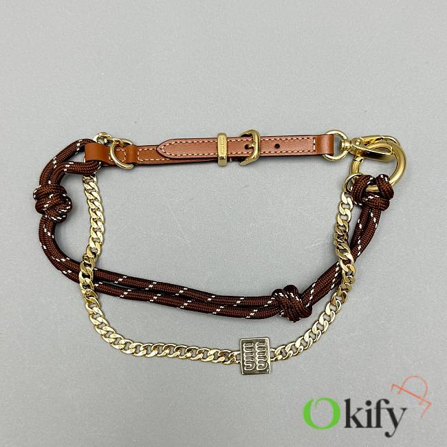 Okify MiuMiu Brown Braided Leather And Chain Bag Charm  - 1