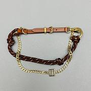 Okify MiuMiu Brown Braided Leather And Chain Bag Charm  - 1