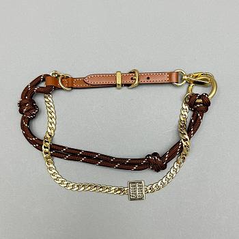 Okify MiuMiu Brown Braided Leather And Chain Bag Charm 