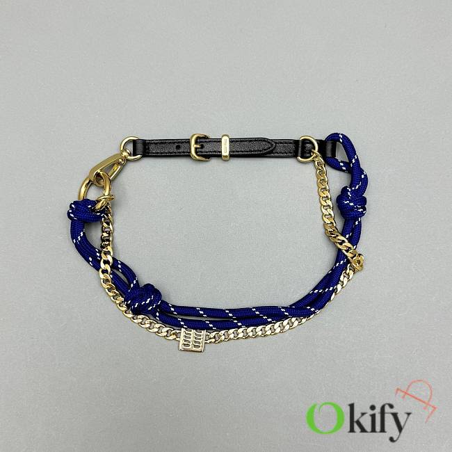 Okify MiuMiu Blue Braided Leather And Chain Bag Charm  - 1
