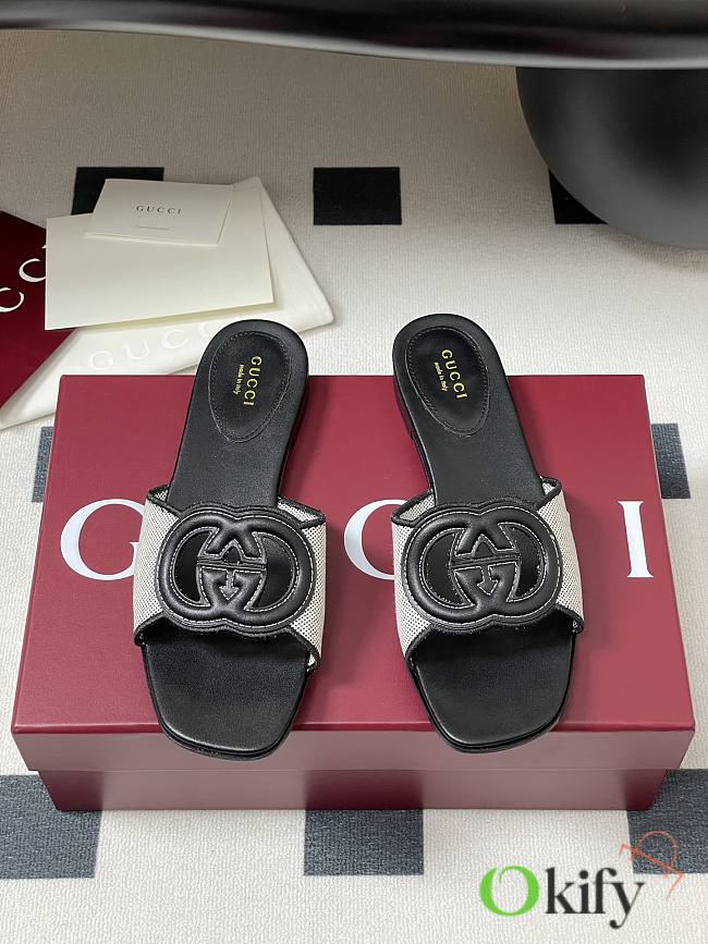 Okify Gucci Canvas Slides In Black 1cm EU35-42 - 1