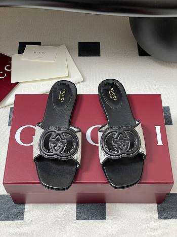 Okify Gucci Canvas Slides In Black 1cm EU35-42