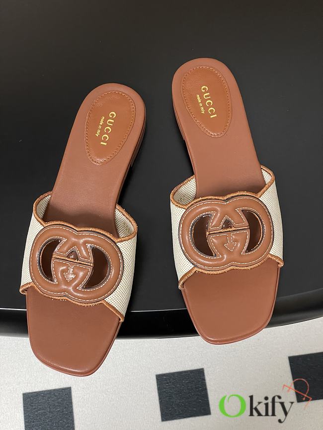 Okify Gucci Canvas Slides In Brown 1cm EU35-42 - 1