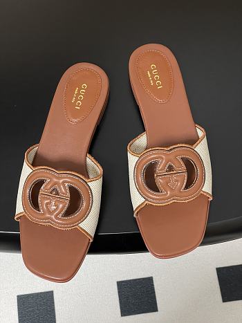 Okify Gucci Canvas Slides In Brown 1cm EU35-42