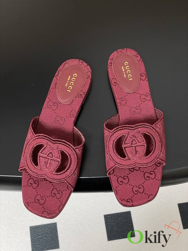 Okify Gucci Canvas Slides In Red 1cm EU35-42 - 1