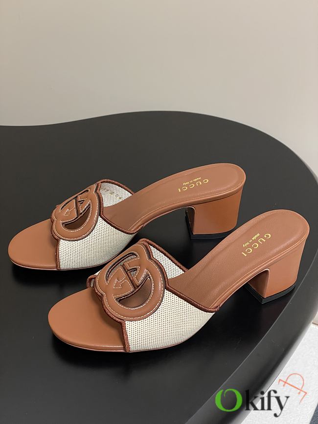 Okify Gucci Canvas High Heel Sandals 5.5cm In Brown EU35-42 - 1