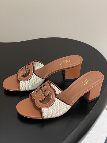 Okify Gucci Canvas High Heel Sandals 5.5cm In Brown EU35-42