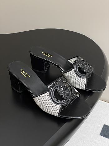 Okify Gucci Canvas High Heel Sandals 5.5cm In Black EU35-42