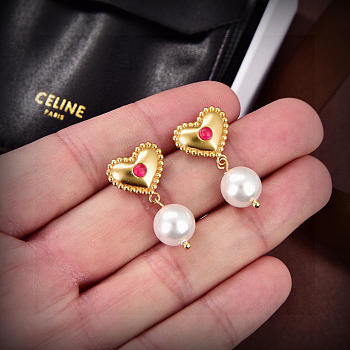 Okify Celine Gold Heart Earrings With Pearl 