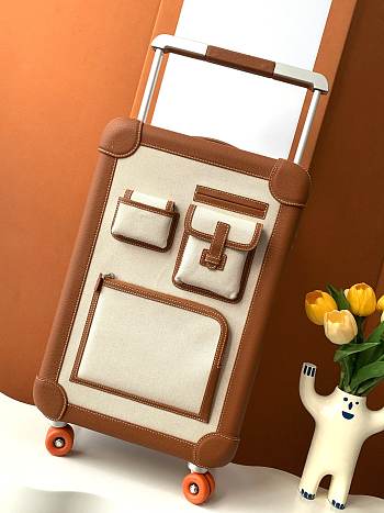 Okify Hermes RMS Suitcase With Pockets In Brown 33x55x20cm 23031