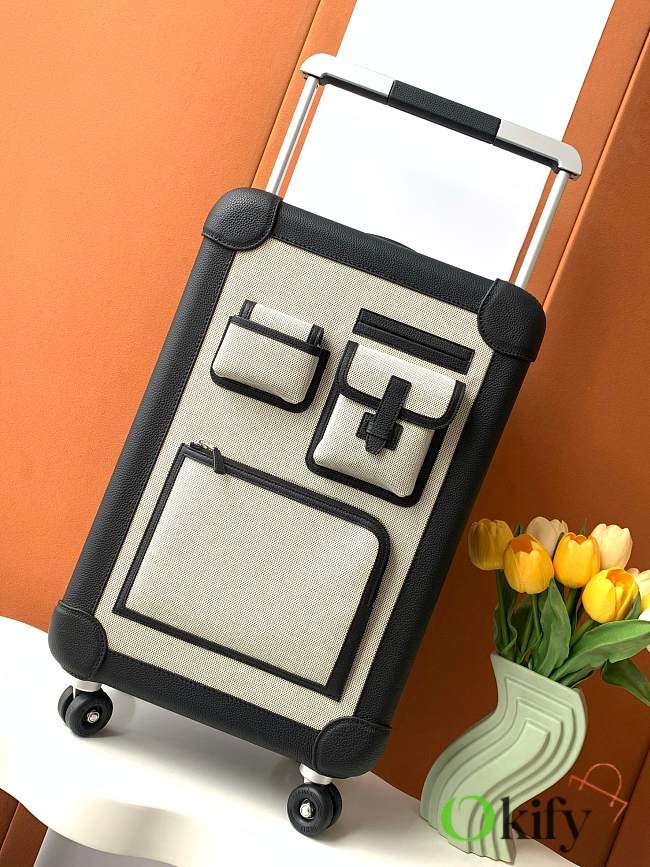 Okify Hermes RMS Suitcase With Pockets In Black 33x55x20cm 23035 - 1