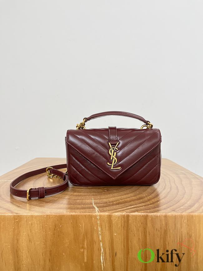 Okify YSL College Bag In Dark Red Crackled Leather 20x3x13cm - 1