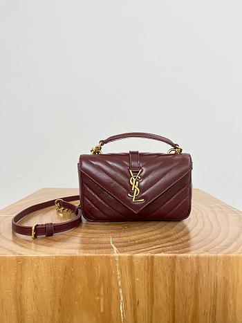 Okify YSL College Bag In Dark Red Crackled Leather 20x3x13cm