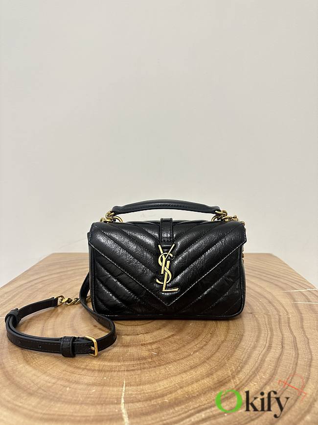 Okify YSL College Bag In Black Crackled Leather 20x3x13cm - 1