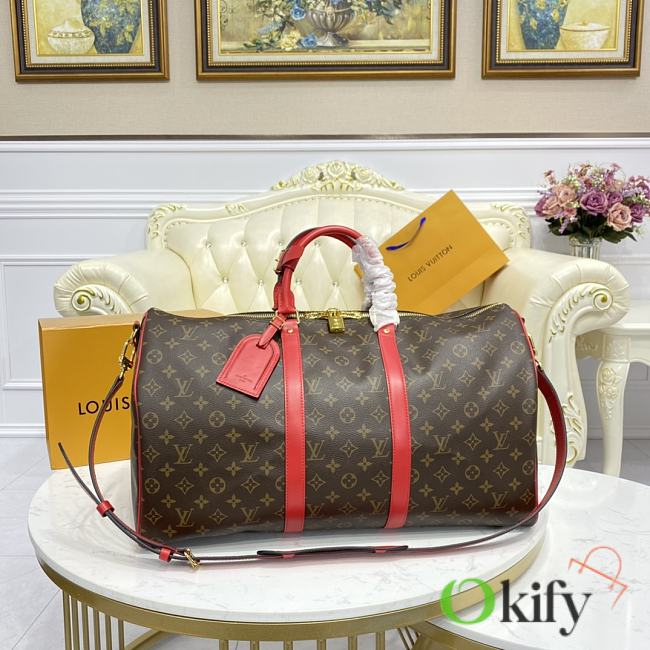 Okify Louis Vuitton Keepall Bandoulière 50 Bag With Red Strap M44740 50x21x28cm - 1