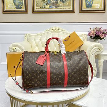 Okify Louis Vuitton Keepall Bandoulière 50 Bag With Red Strap M44740 50x21x28cm