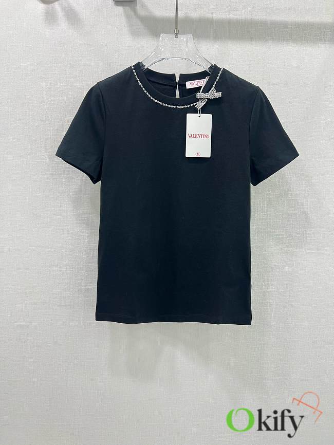 Okify Valentino Black T-shirt With Small Diamond Bow SML  - 1