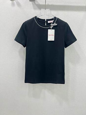 Okify Valentino Black T-shirt With Small Diamond Bow SML 