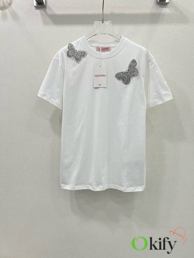 Okify Valentino White T-shirt With Small Butterflies SML  - 1