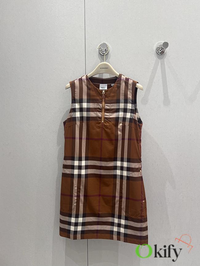 Okify Burberry Brown Plaid Sleeveless Cotton Dress S-XL - 1
